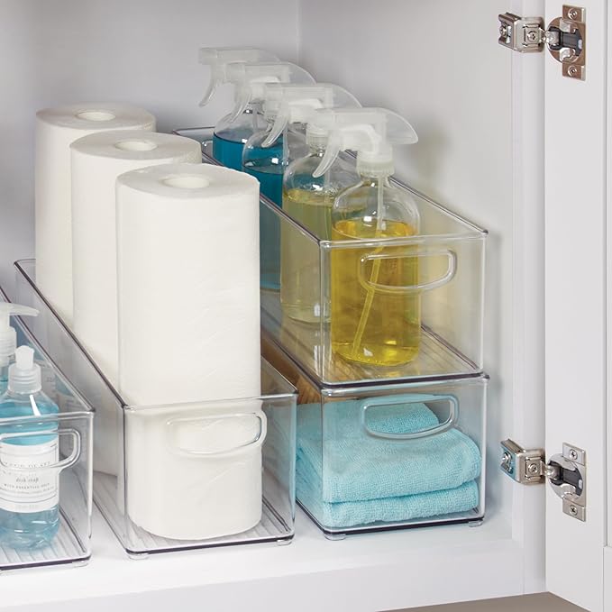 iDesign Plastic Stackable Pantry Bin with Handles, Clear | For Cabinets or Fridge, Made in USA