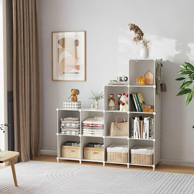 AWTATOS 8 Cube Storage Organizer, Closet Organizer Storage Shelf, White | DIY Stackable Storage Cubes Shelves for Closet, Bookcase Bookshelf, Plastic Shelving for Bedroom, Home Office