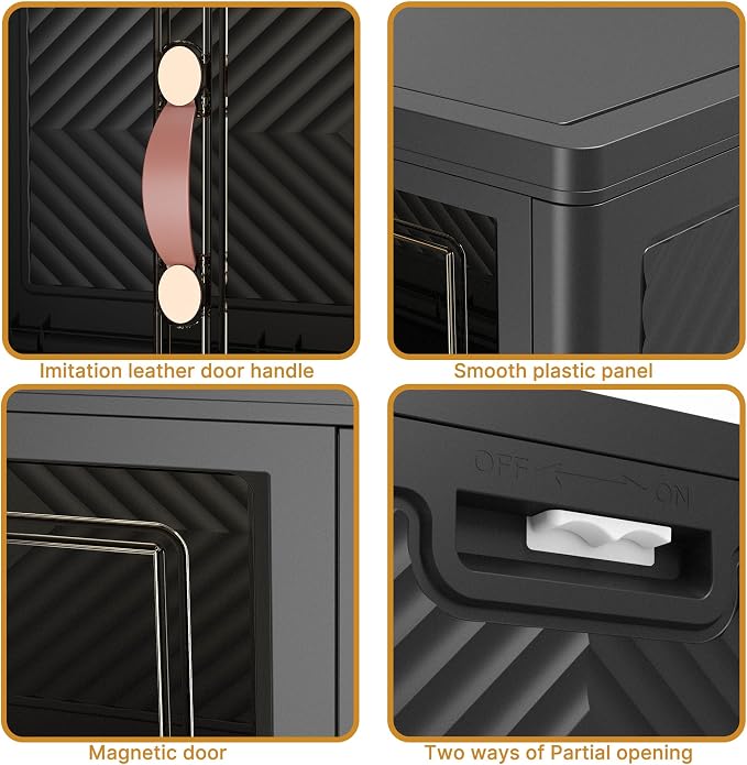 Stackable Storage Bins with Lids, 260QT Closet Organizers and Storage Cabinet with Doors & Wheels, Lockable Plastic Foldable Drawers for Bedroom Dorm Office Garage（52QT*5,Black）