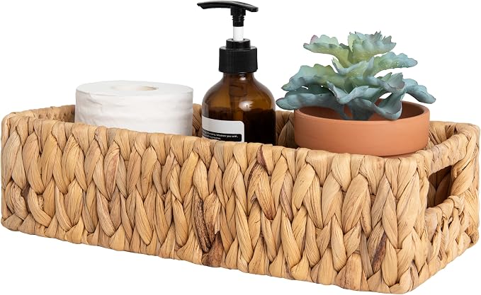 StorageWorks Toilet Paper Basket, Small Bathroom Basket Organizer | Water Hyacinth Wicker Baskets for Storage Hand Towels with Built-in Handles, Back of Toilet Basket for Bathroom Decor