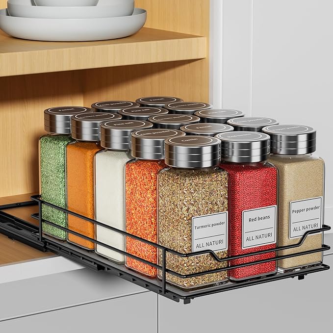 RCHYFEED Pull Out Spice Rack Organizer for Cabinet,6.5" Wx10.5 Dx2.5 H | Metal,Heavy Duty Slide Out Spice Rack,Ideal for Kitchen & Pantry Storage of Spices & Sauces