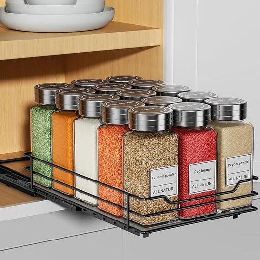 RCHYFEED Pull Out Spice Rack Organizer for Cabinet,6.5" Wx10.5 Dx2.5 H | Metal,Heavy Duty Slide Out Spice Rack,Ideal for Kitchen & Pantry Storage of Spices & Sauces