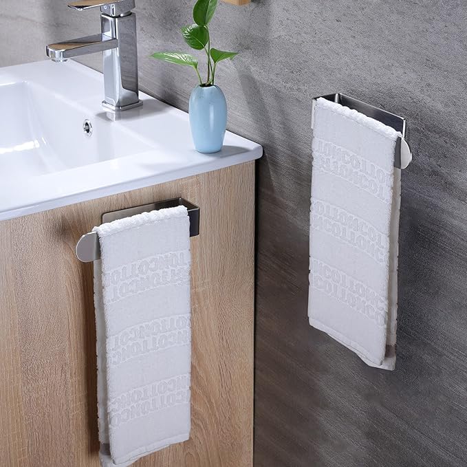 Taozun Adhesive Towel Bar Stainless Steel Hand Towel Holder 2 Pack Silver | Towel Rack, Easy to Install, No Drilling, Sturdy, Holds Well, Space Saver, for Bathroom/Bath/Kitchen/RV, Stick on Smooth Wall