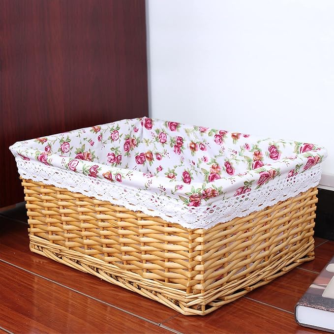 rismart Handmade Wicker Storage Baskets Woven Decorative Organizing Bins for Bedroom Bathroom Shelf Gold