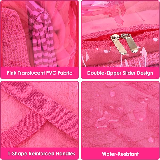 Blanket Storage Bags 4 Pack 60L Clothes Comforter Bedding Container Pink