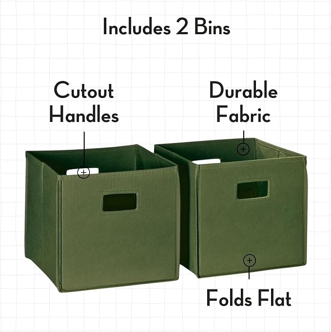 RiverRidge Folding Storage Bins - 2-pack of 10in Tall Olive Cubes | Fabric Bins, Set of 2 Storage Cubes, Cut-out Handles, Playroom Closet Organizer, Collapsible Cubby with Bottom Board Insert