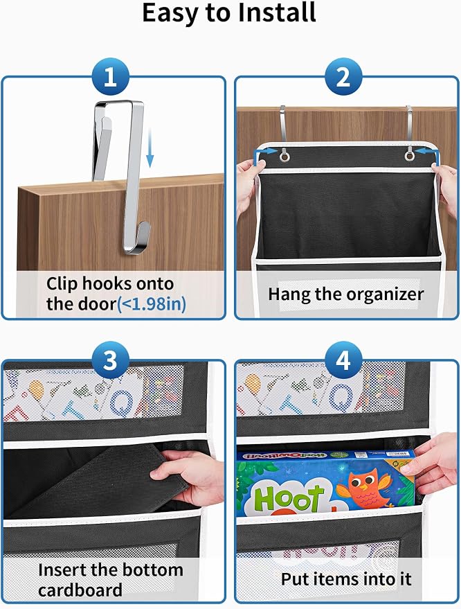 JARLINK Over the Door Organizer for Bedroom, Pantry Bathroom, 5 Shelf Black | Anti-Tilt Design, 44 lb Load Capacity, Hanging Door Organizer with 5 Large Capacity Pockets, Behind Door Storage for Nursery