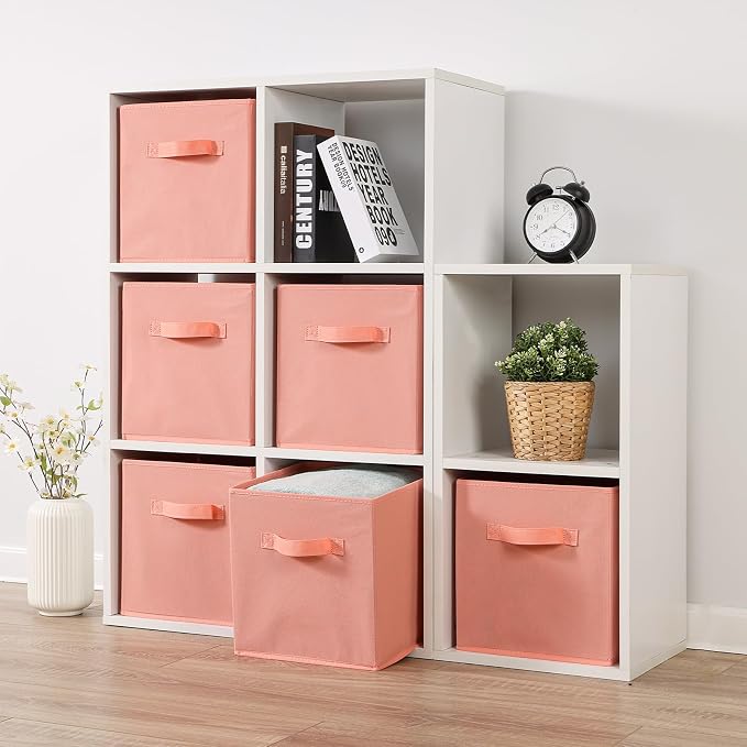 Stero 13x13x13 Inch Fabric Storage Bins 6 Pack Fun Colored Durable Storage Cubes with Handles Foldable Cube Baskets for Home, Kids Room, Closet and Toys Organization Peachpuff