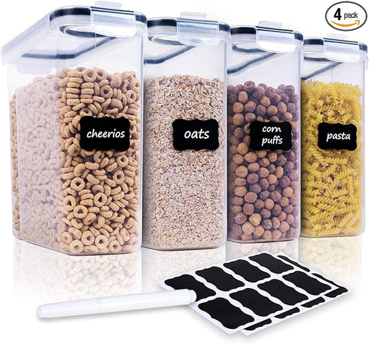 FOOYOO Cereal Containers Storage Set - 4 Piece Airtight Large Food Storage Containers(135.2oz), BPA Free Dispenser Plastic Cereal Storage Containers
