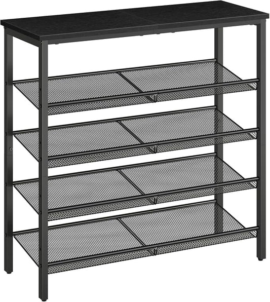 HOOBRO Shoe Rack for Entryway, 5-Tier Shoe Organizer with Adjustable Mesh Shelves, 12-16 Pairs of Shoes, Spacious Floor Mount, Metal, Industrial, Shoe Shelf for Closet, Black BB12XJ01