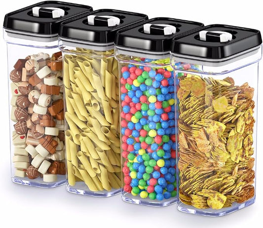 DWËLLZA KITCHEN Airtight Food Storage Containers with Lids – 4 Piece Set Air Tight Kitchen Storage Containers Clear Pantry Organization and Storage Set BPA-Free - Keeps your Food Fresh & Dry