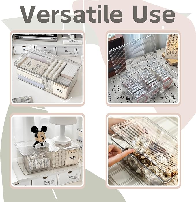 Set of 3 Small Stackable Storage Bins with Hinged Lid, Acrylic Organizer Box, Clear Makeup Organizer Box, Cosmetic Case for Home, Office