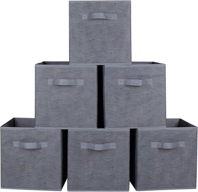 ShellKingdom Storage Bins, Foldable Fabric Storage Cubes And Cloth Storage | Storage Organizer For Closet And Toys, 10.5x10.5x11 INCH, 6 Pack (Dark Gray with Black Stripe)