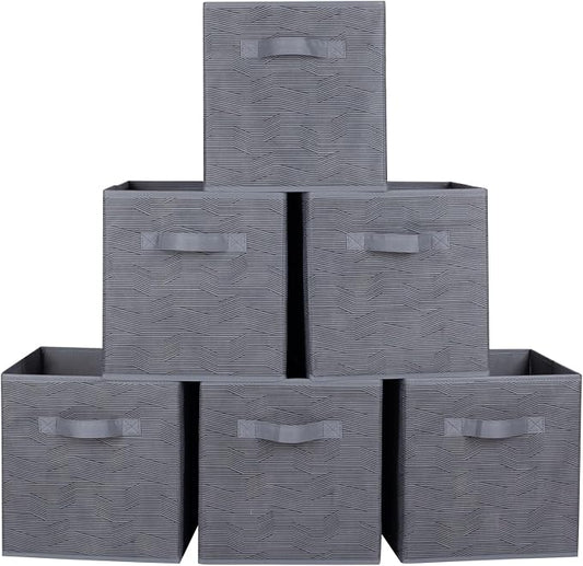 ShellKingdom Storage Bins, Foldable Fabric Storage Cubes And Cloth Storage | Storage Organizer For Closet And Toys, 10.5x10.5x11 INCH, 6 Pack (Dark Gray with Black Stripe)
