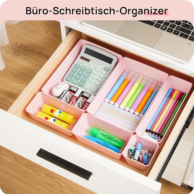 Vtopmart 25 PCS Plastic Drawer Organizers Set, 4-Size Versatile Bathroom and Vanity Drawer Organizer Trays, Storage Bins for Makeup, Bedroom, Kitchen Gadgets Utensils and Office | 4-Size Versatile Makeup Organizer, Storage Containers Small Bins for Mak...