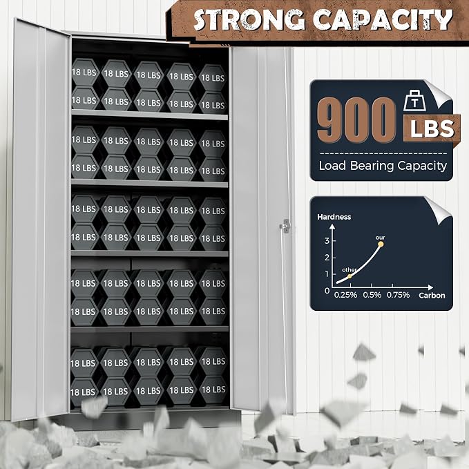INTERGREAT Metal Storage Cabinet, 72” H Storage Cabinet with 2 Doors and 4 Adjustable Shelves for Office, Home, Garage, Pantry (Assembly Required, Black Grey)
