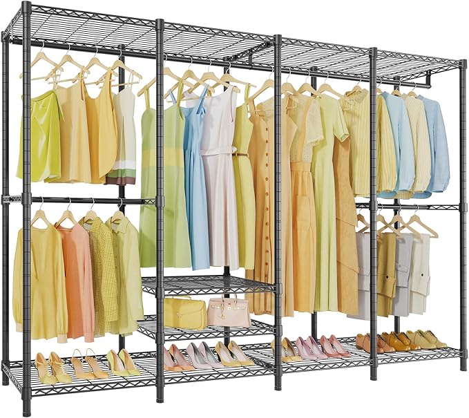 VIPEK V40 Plus Clothes Rack, Large Modular Closet System for Hanging | 89 inch Adjustable Open Clothing Storage System with 6 Shelves & 4 Hang Rods for Bedroom and Reach-in Closet, Black