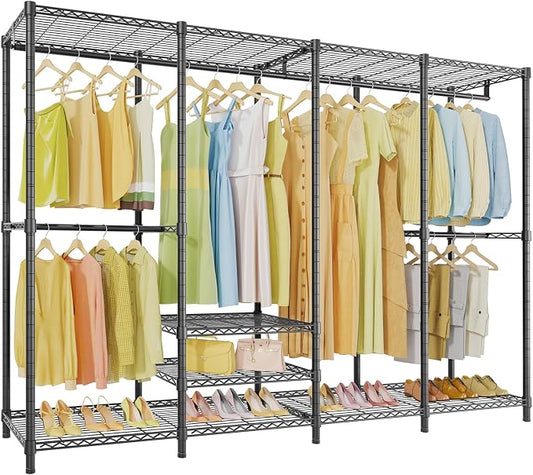 VIPEK V40 Plus Clothes Rack, Large Modular Closet System for Hanging | 89 inch Adjustable Open Clothing Storage System with 6 Shelves & 4 Hang Rods for Bedroom and Reach-in Closet, Black