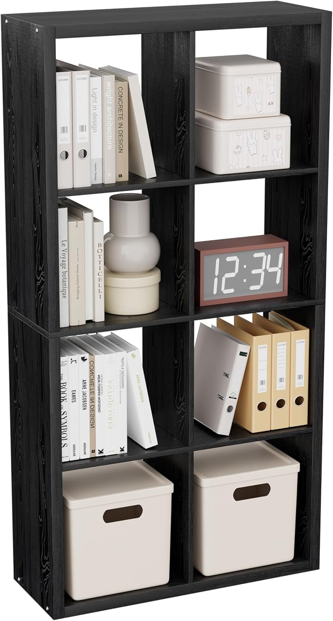 VDNEND Cube Storage Organizer Bookcase, Decorative 11 inch Open Back Cubical Shelf with Thickened Border, Display Bookshelf for Living Room, Home Office, Sturdy Room (Black, 8 Cube)