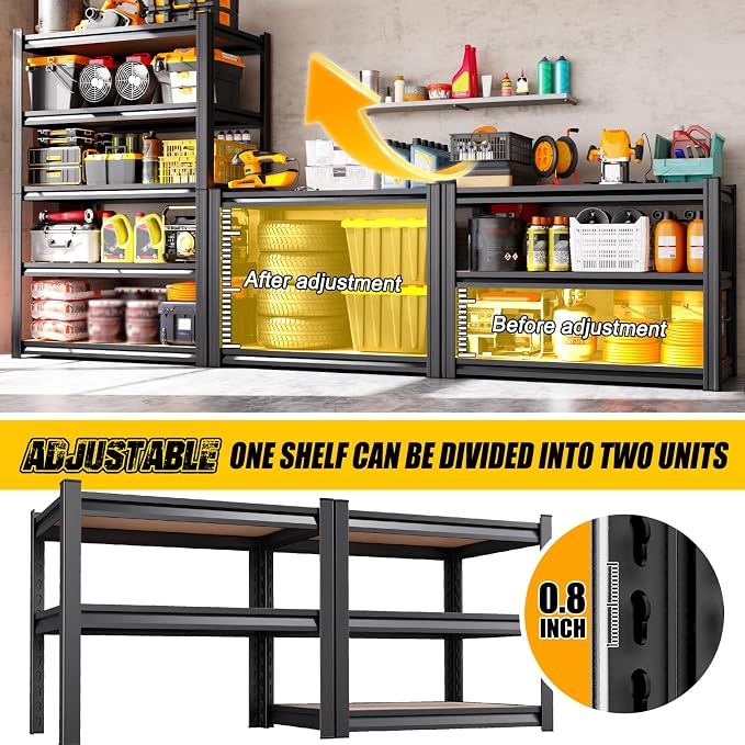 4-Pack Garage Shelving for Multi-Room Home Storage & Organization, 71"H x 32"W x 14"D 5-Tier Adjustable Metal Storage Rack for Tools, Household Items, Garage, Workshop,Pantry&Basement Storage