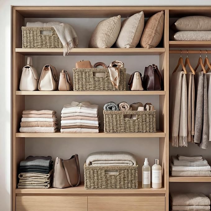 StorageWorks Large Wicker Baskets for Organizing, Seagrass Storage Basket with Built-in Handles for Pantry, Entryway, Living Room, 1 Pack