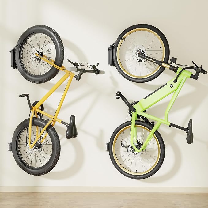 monTEK Swivel Bike Wall Mount for Fat Tire, Up to 4.5" Tire Width, 2 Pack | Swivel Bike Wall Hanger, Holds Up to 77lbs, Space-Saving Bike Rack, Heavy Duty Bike Storage for Garage Tool Room Storehouse