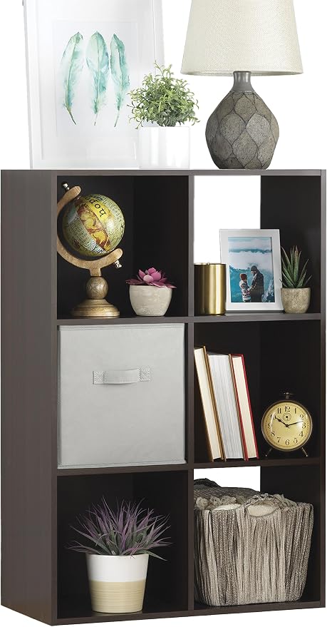 Whitmor 6 Cube Storage Organizer, 3 Tier Stackable Mdf Wood Bookcase, Open Storage Display Bookshelf, Storage Cabinet for Living Room, Bedroom, Home, Office, 23.7"L x 11.7"W x 35.2"H, Espresso