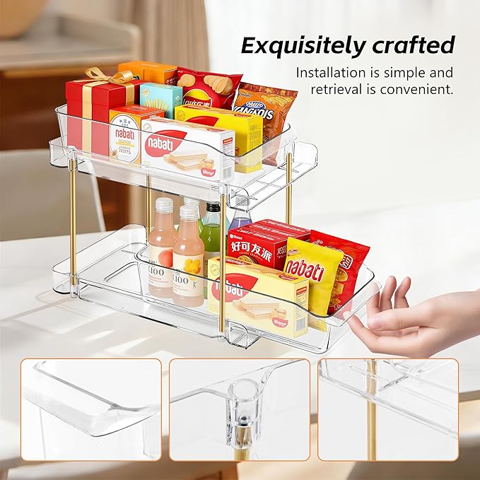 LAREKUN2pack 2-Tier Organizer & Storage Unit Stackable Bathroom Cabinet Organizer Pull-Out Kitchen Pantry Organizer & Storage System Suitable for Countertops, Pantries, Kitchens, Bathrooms