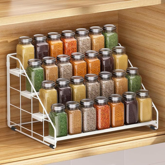 Spice Rack Organizer for Cabinet, 4 Tiered Spice Rack Organizer, Tiered Adjustable Spice Shelf for Kitchen (White-1Pcs)