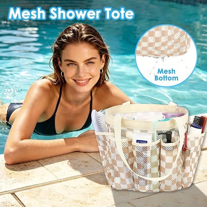 Fammart Mesh Shower Caddy Portable for College Dorm Room Essentials, Odorless Polyester Large Shower Tote Bag with Dual Handles, 8-Pocket Quick-Dry Toiletry Organizer for Travel, Beach, Camping, Gym