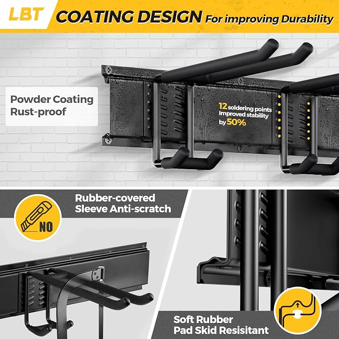 LBT 99" Garage Tool Organizer Wall Mount - 1000lbs Garden Tool Organizer | Anti-Rust, Adjustable Hooks, Sheds Garden Tool Organizer Black, Gifts For Men Dad Husband