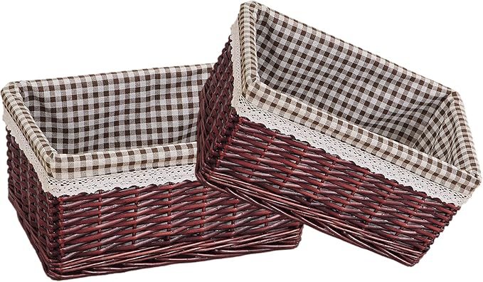 rismart Handmade Wicker Storage Baskets Woven Decorative Organizing Bins for Bedroom Bathroom Shelf Coffee