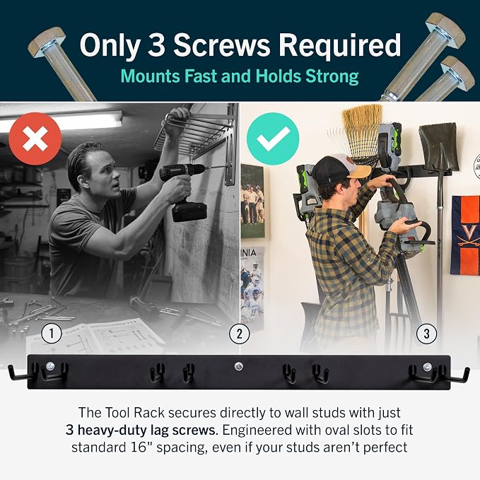 StoreYourBoard Garage Tool Organizer, 72 in, Holds 500 lb, 2 Pack | Garden Tool Rack Wall Mount, Garden Tool Organizer, Shovel Wall Mount, Rubber Coated Hooks