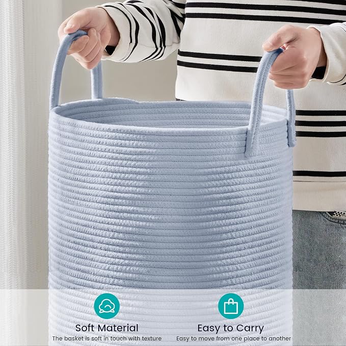 YOUDENOVA Cotton Rope Laundry Hamper Basket, 58L Blanket Basket for Nursery | Large Woven Laundry Hamper with Sturdy Handles, Collapsible Home Decor Laundry Basket for Laundry, Clothes, Toys in Bedroom