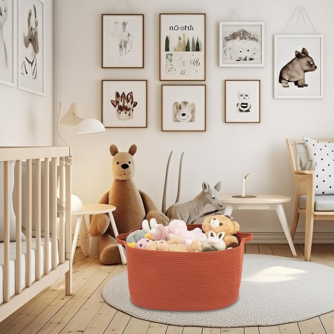 XUANGUO Large Rectangle Woven Cotton Rope Blanket Basket 22"x17"x12" Rustic | Storage basket for nursery and living room; toy basket for kids, dog toy storage, or laundry basket for clothes and towels.