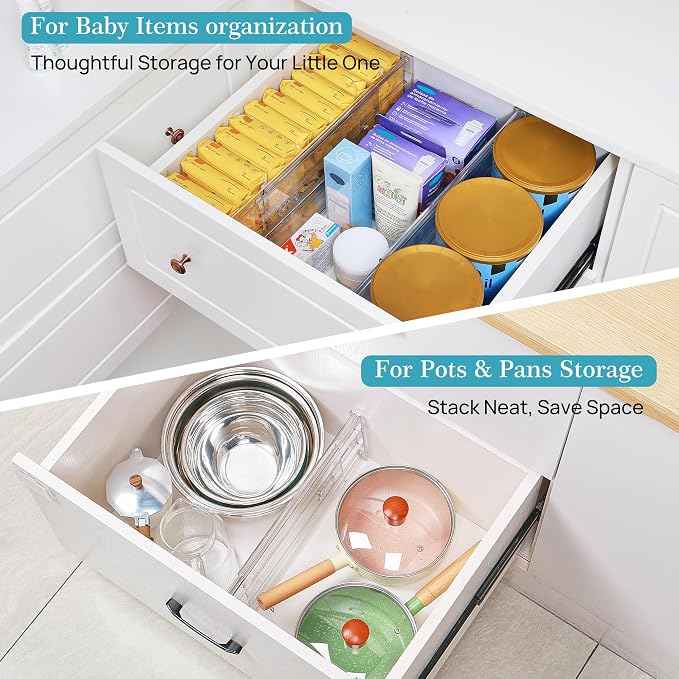 Vtopmart 6 Pack 6" Tall Upgrade Drawer Dividers for Big and Deep Drawer, 12.8"-22.3" Adjustable Expandable Dresser Drawer Organizer, Clear Plastic Separators for Dresser, Baby Supplies, Kitchenware