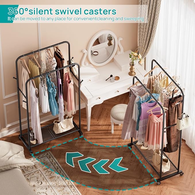 SINGAYE Wardrobe Standing Closet Clothing Rack With Shelf Hanging Clothes | Wardrobe Open Compact Small Metal Garment Hanger Stand Alone Free Standing Black Closet Rack Storage Organizer Heavy Duty
