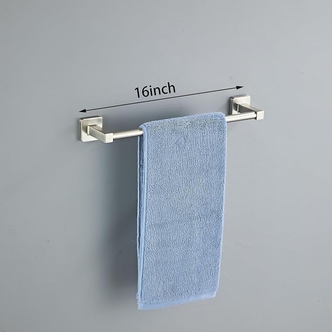 Brushed Nickel Bathroom Hardware Set 4 Pieces,Towel Bar Set Stainless Steel Wall Mounted, Includes 16In Hand Towel Bar, Towel Ring, Robe Towel Hooks,Toilet Paper Holder, Bathroom Towel Rack Set…