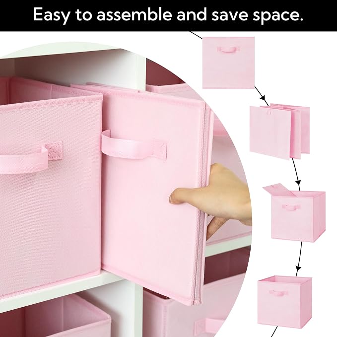 Cupic Cupid 13x13 Storage Cubes, 6 Pack Open Storage Bins with Handles, Storage Cube Organizer for Clothes and Toys, Collapsible Cube Bins for Closet, Shelves, Offices, Pink