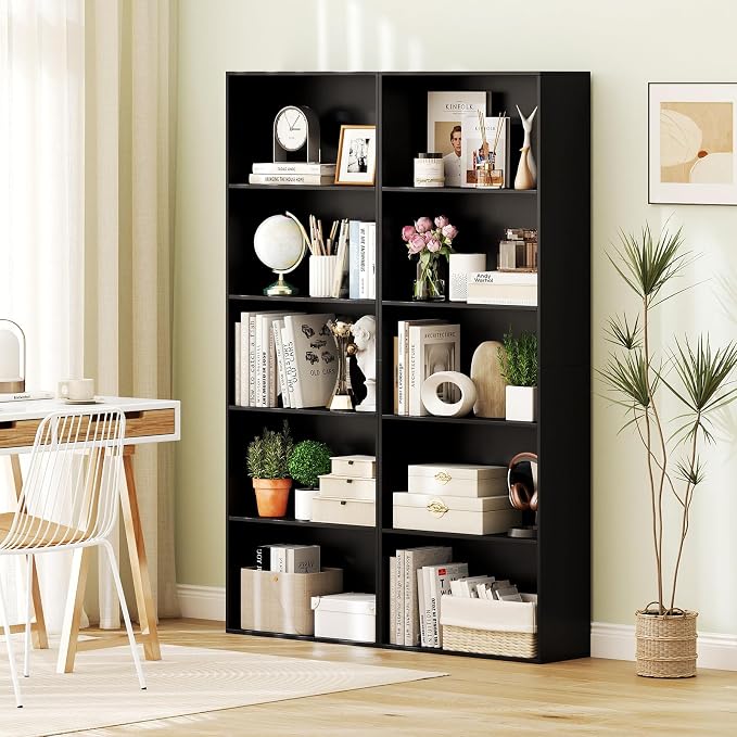 Giantex 5-Tier Bookshelf, Freestanding Bookcase with 5 Open Shelf, Modern Display Shelf, Storage Organizer for Living Room Bedroom Home Office, Black