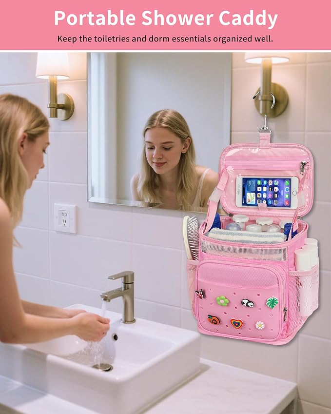 Hanging Shower Caddy Portable, Mesh Shower Bag for College Dorm Room Essentials, Large Capacity Quick Dry Shower Organizer Basket, Travel Toiletry Bag for Gym, Swimming, Camping, Bathroom, Beach
