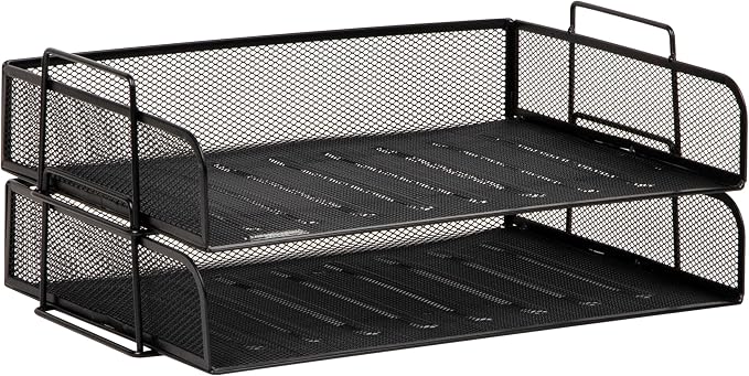 Mind Reader Stackable Paper Tray, Desktop Organizer, File Storage, Office, Metal Mesh, 2 Pcs., Black