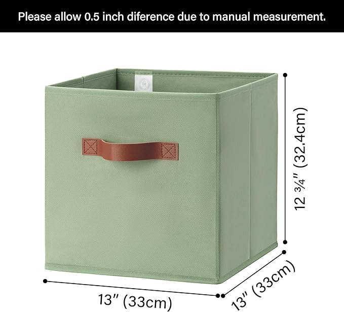 GRANNY SAYS 13 Inch Storage Cubes Organizer, Decorative Cube Storage Bins, Fabric Storage Bins with PU Handles, Collapsible Cubes Bins, Storage Cubes for Shelves, Closet, Sage Green, 6-Pack