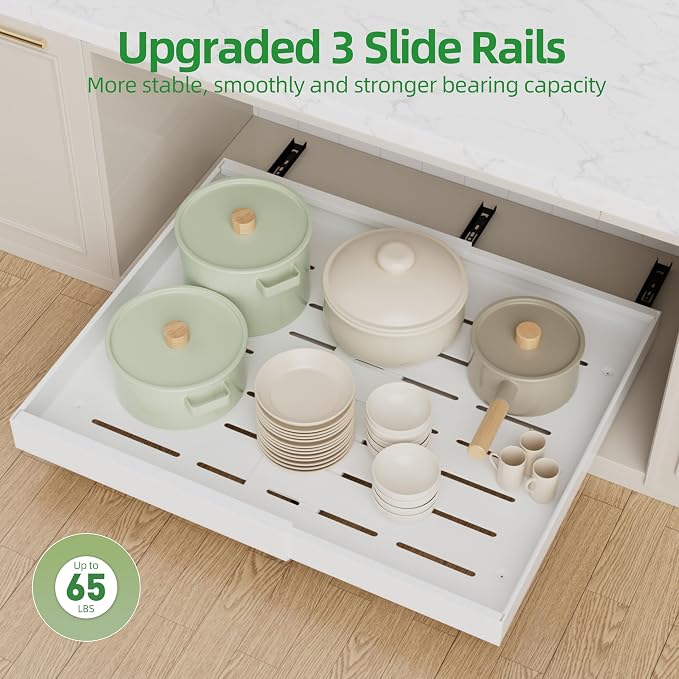 PAKETA 4 Pack Expandable Pull Out Cabinet Organizer,21" Deep | Pull Out Drawers for Cabinets with width from 15" to 26",Sliding Drawers for Cabinets with Upgrade 3 Slide Rails,hold 65 lbs
