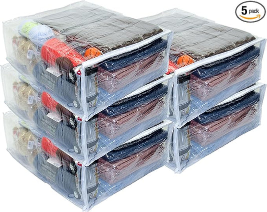 5-Pack X-Large (20" x 23" x 8") Heavy Duty Vinyl Zippered Storage Bags (Clear) for Sweaters, Blankets, Comforters, Bedding Sets (15.9 Gallon)