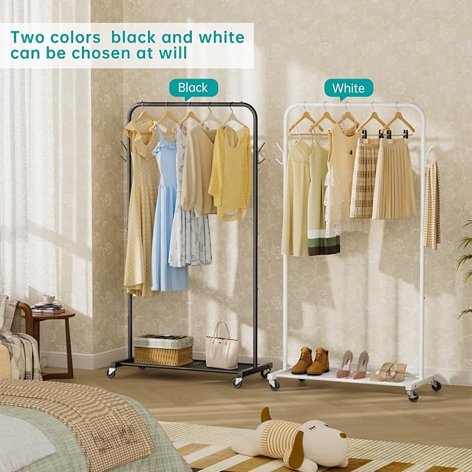 SINGAYE Wardrobe Standing Closet Clothing Rack With Shelf Hanging Clothes | Wardrobe Open Compact Small Metal Garment Hanger Stand Alone Free Standing Black Closet Rack Storage Organizer Heavy Duty