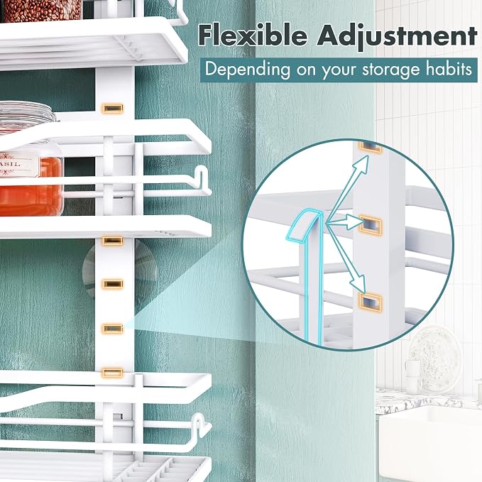 Eastherry Over The Door Pantry Organizer，9-Tier Over The Door Organizer with Adjustable Basket，Metal Hanging Pantry Organizers and Storage for Kitchen, Back of Door Seasoning Rack