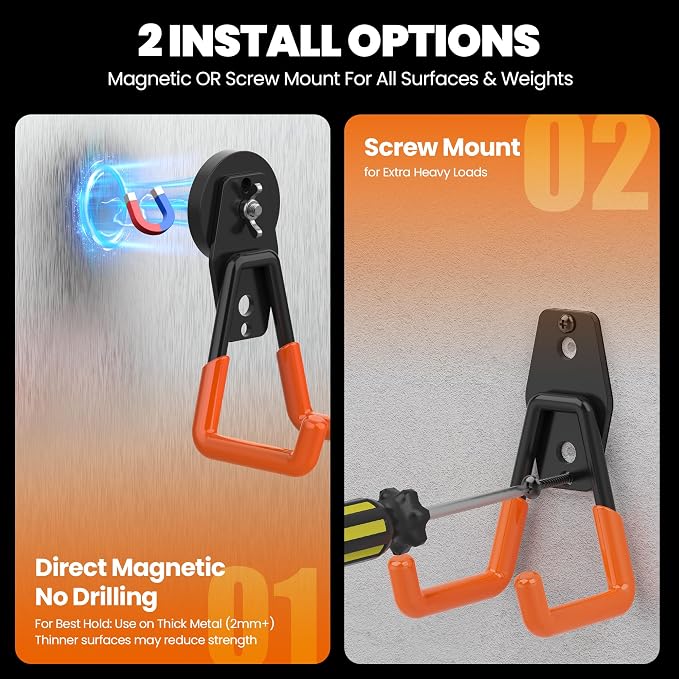 Large Magnetic Hooks Heavy Duty Extra Strong Magnetic Garage Hooks Big NdFeB Industrial Magnet Hooks Magnetic Utility Storage Holder Organization with Anti-Slip Coating for Hanging Garden Tool 2 Pack