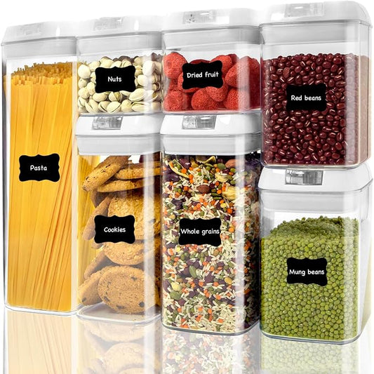 Airtight Food Storage Containers with Lids,7 PCS BPA Free Kitchen Canisters for Pasta,Dry Food,Flour and Sugar,Plastic Canisters for Pantry Organization and Storage