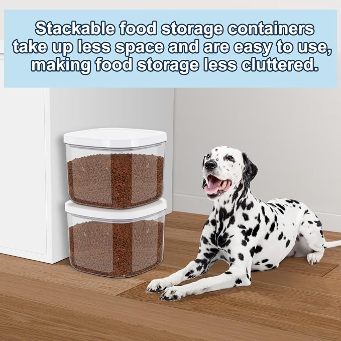 LEAWALK 5-8Lbs/5.28Qt/5L Airtight Dog Cat Food Storage Container and Pet Storage Bin BPA-Free. PET Clear Stackable Dog Treat Containers for Pet Food/Rice/Dry/Cereals/Flour/Sugar/Bread, etc (Medium